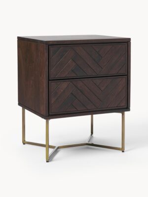 Mango Wood Bedside Table Luca with Herringbone Pattern