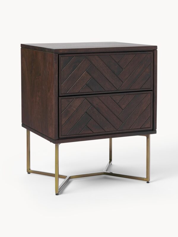 Mango Wood Bedside Table Luca with Herringbone Pattern