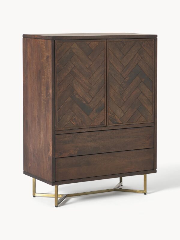 Mango Wood Highboard Luca with Herringbone Pattern