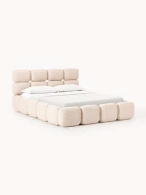 Upholstered Bouclé Bed Tayla with Storage Space