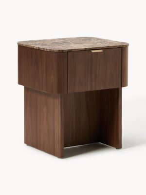 Wooden Bedside Table Zumi with Marble Top