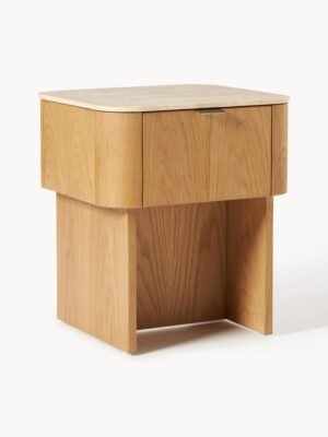 Wooden Bedside Table Zumi with Travertine Table Top
