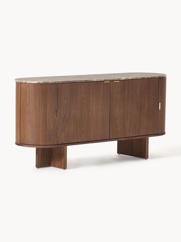 Wooden Sideboard Zumi with Rounded Corners and Marble Top