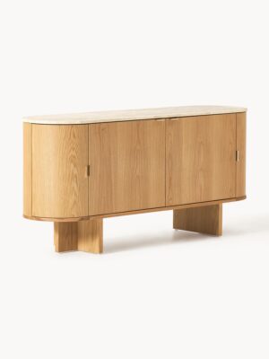 Wooden Sideboard Zumi with Rounded Corners and Travertine Top